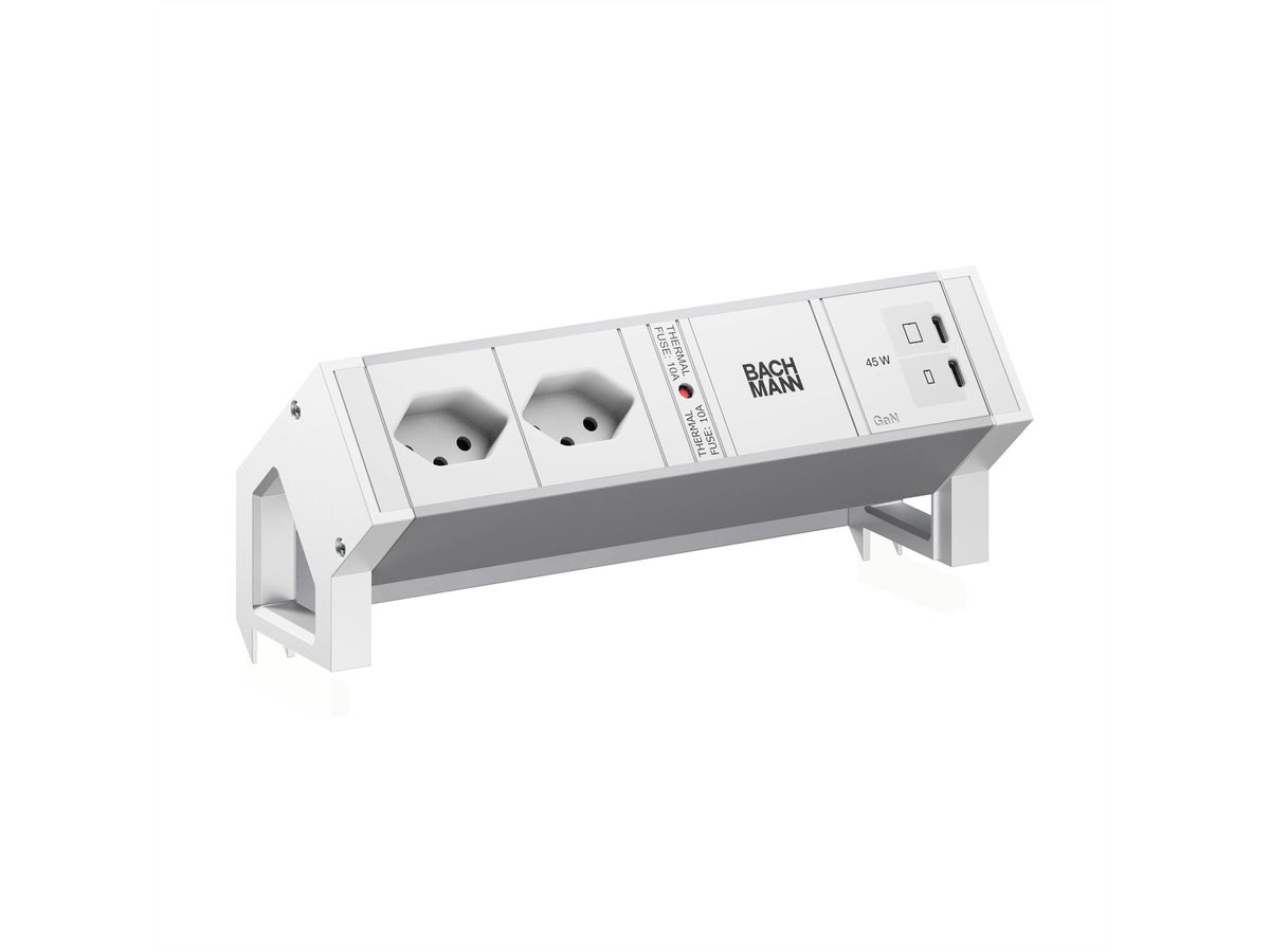 BACHMANN DESK2 ALU WHITE 2xCH 90°, 1xUSB C/C 45W L=0,2m RAL9010