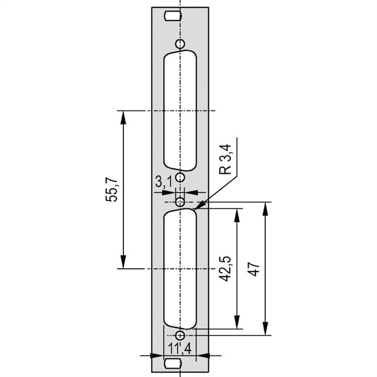 SCHROFF Frontplatte SUB-D Ausbruch - TEILFRONTPL.3HE 4TE 2X25 DC