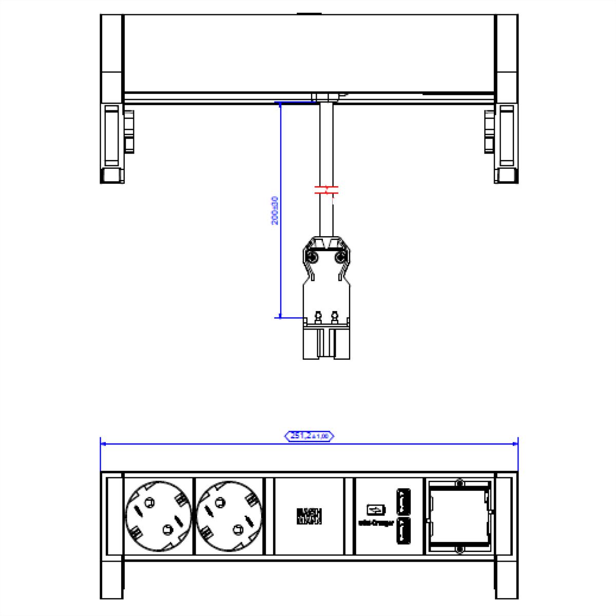 BACHMANN DESK2 2x Schutzkontakt 1x USB-Charger 1x ABD GST18, weiß
