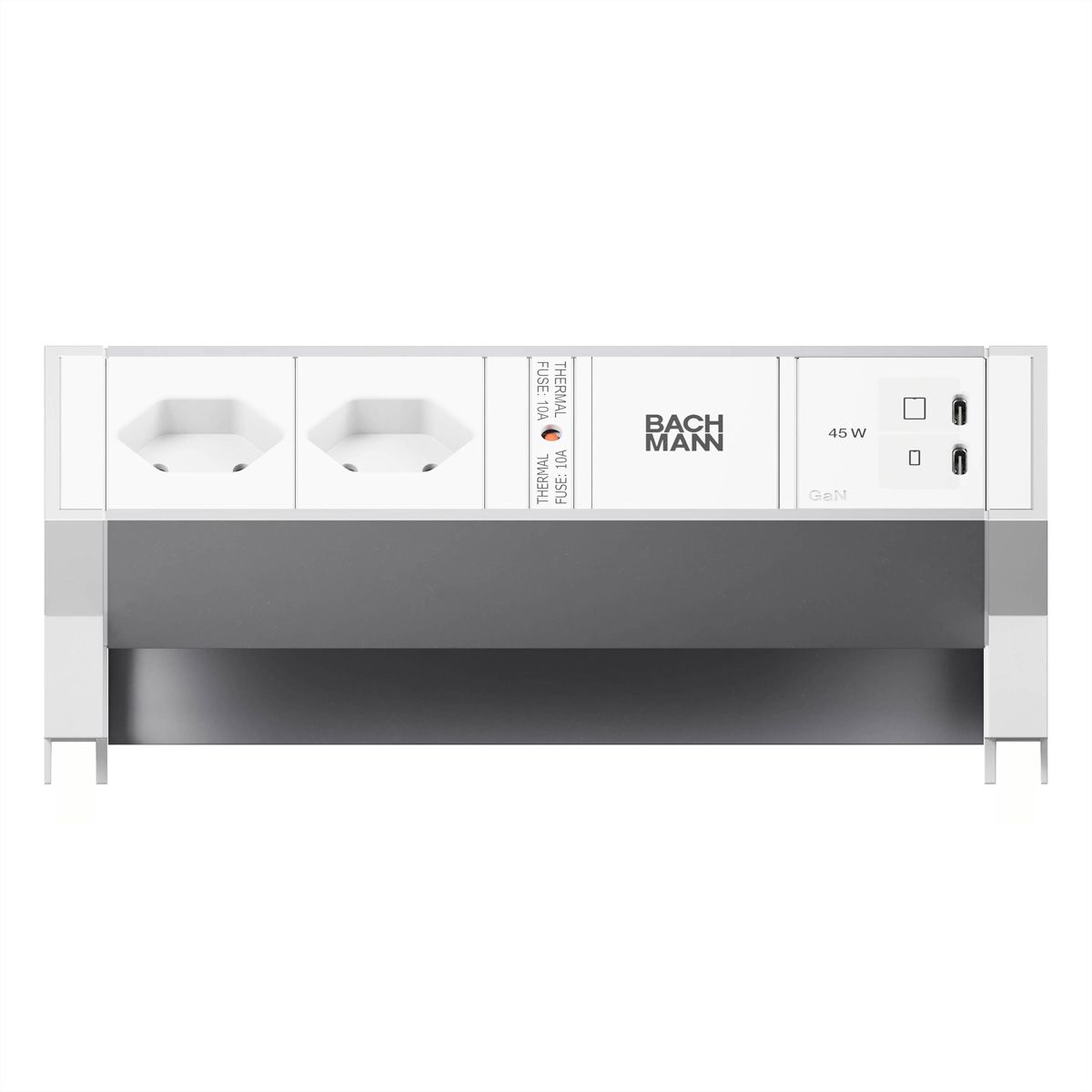 BACHMANN DESK2 ALU WHITE 2xCH 90°, 1xUSB C/C 45W L=0,2m RAL9010