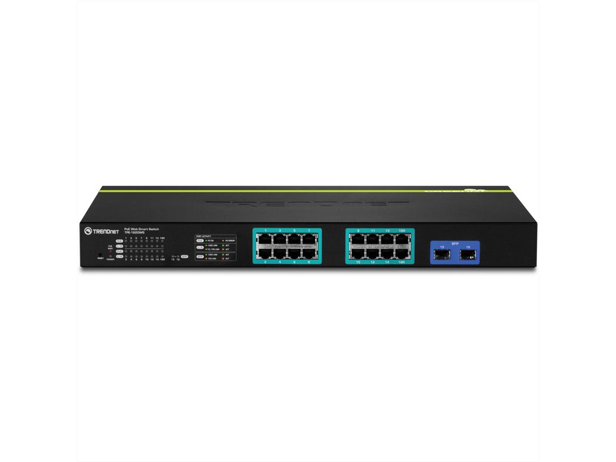 TRENDnet TPE-1620WS 16-Port Switch Gigabit Web Smart 16 PoE, 2 SFP (shared)