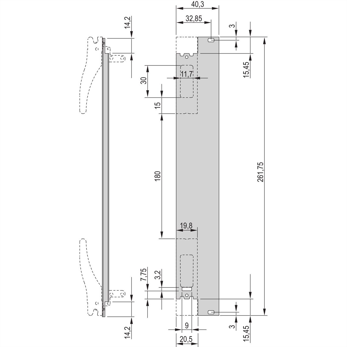 SCHROFF Frontplatte für XL-Griff, 8 TE - FRONTPLATTE XL M.S.6HE 8TE
