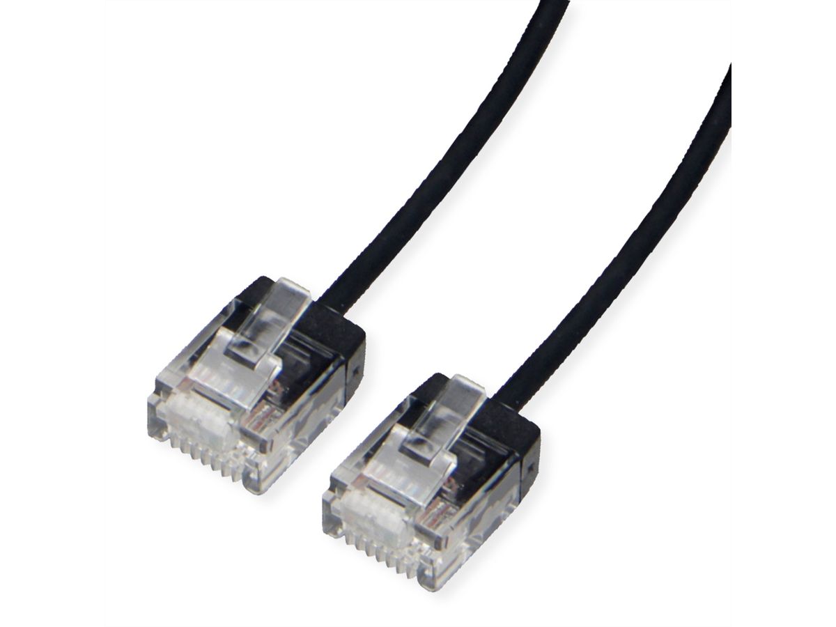 ROLINE UTP DataCenter Patchkabel Kat.6A (Class EA), LSOH, slim, extra kurzer Stecker, schwarz, 5 m