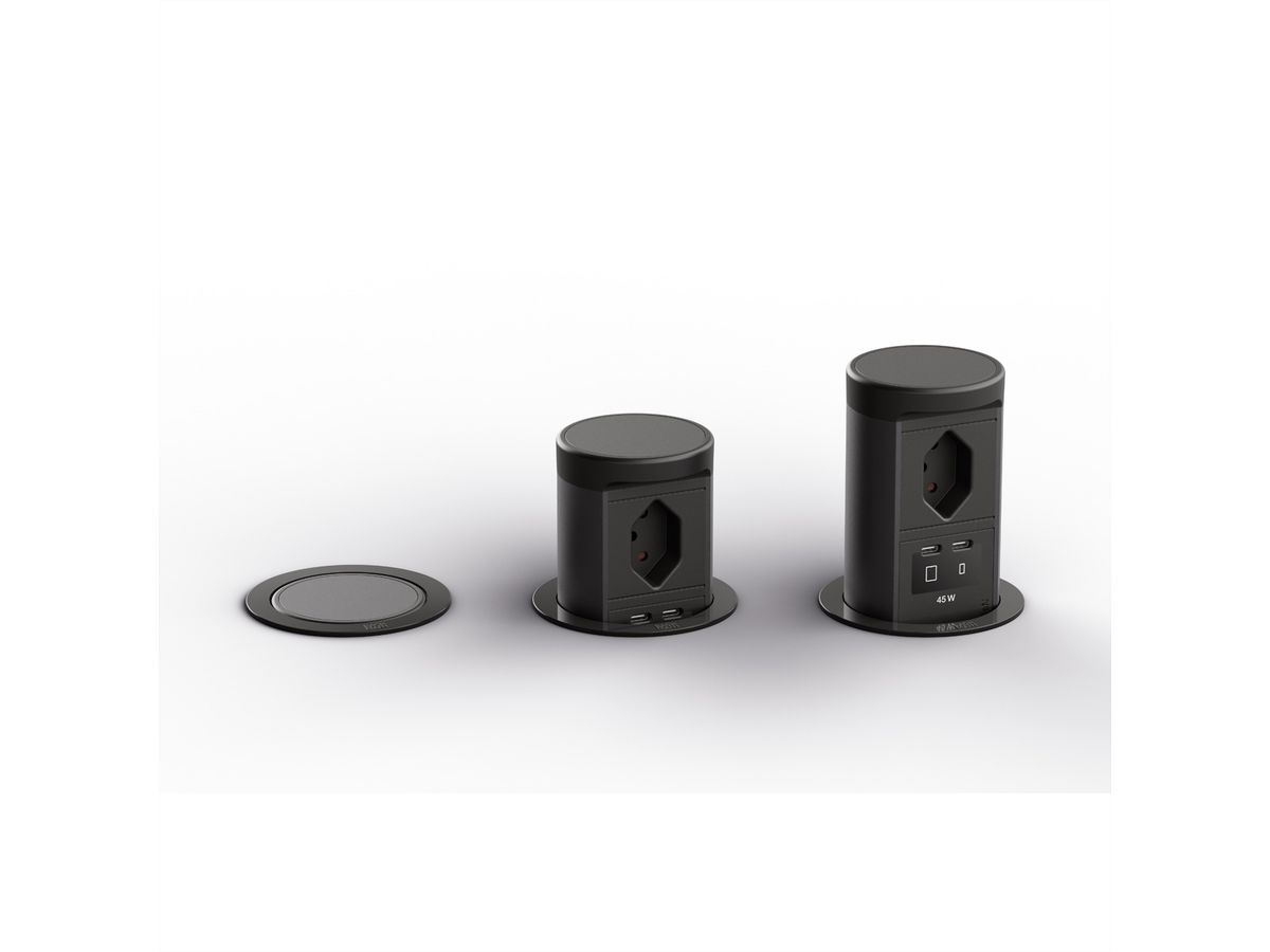 BACHMANN ELEVATOR2 1xCH T13, 1xUSB C/C 45W RAL9005 L=2,0m AEH