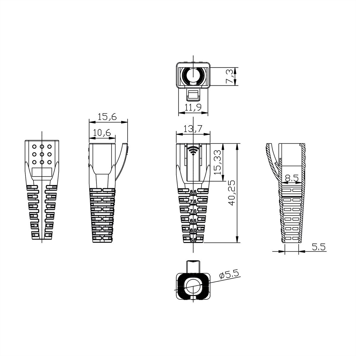 ROLINE Knickschutztülle für RJ-45, 10 Stck, grau