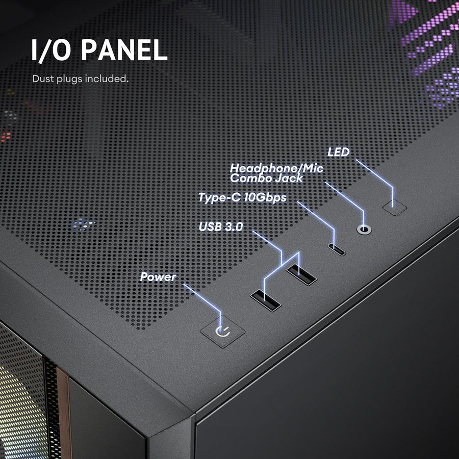 ANTEC FLUX Rear ATX/Micro-ATX/ITX Midi Tower PC Gehäuse , schwarz