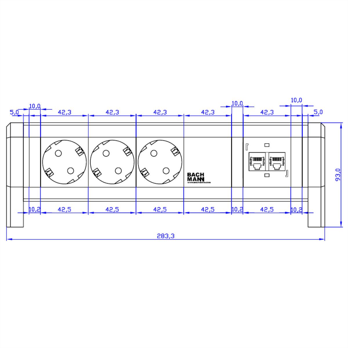 BACHMANN DESK 3x Schutzkontakt, 2x CAT6