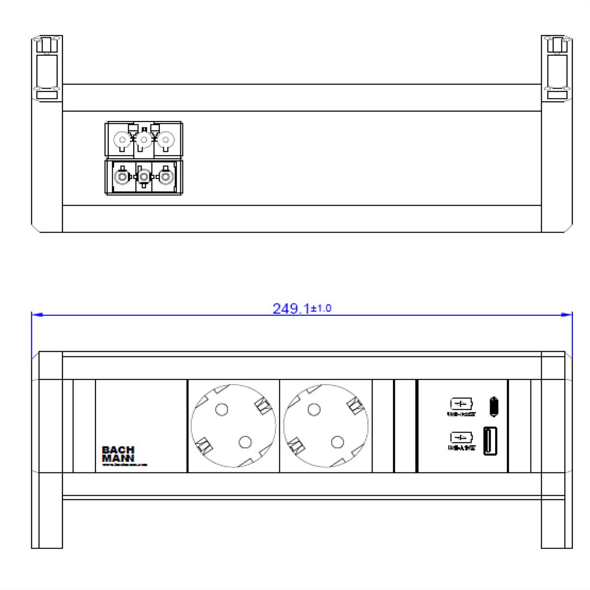 BACHMANN DESK 2xSchutzkontakt 1xUSB A&C, USB Charger 22W Charger, GST18