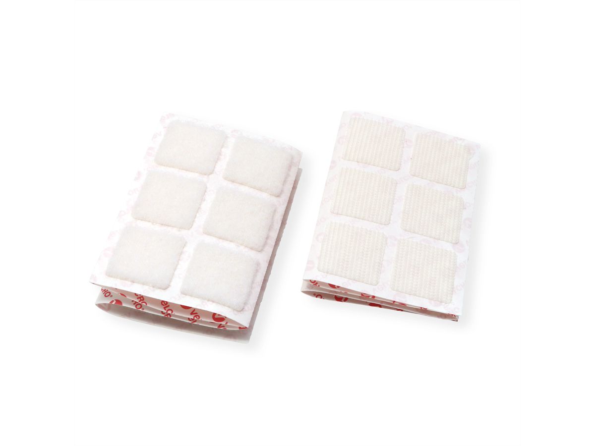 VELCRO® Klettquadrate Selbstklebend, Haken & Flausch 25mm x 25mm x 24 sets Weiß