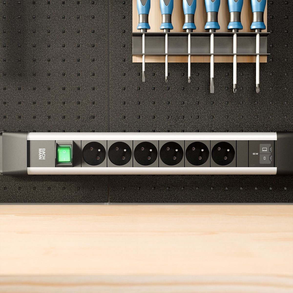 BACHMANN CONNECTUS 6xUTE 1xSchalter, 1xUSB C/C 65W L=2,0m CEE7/7 grau