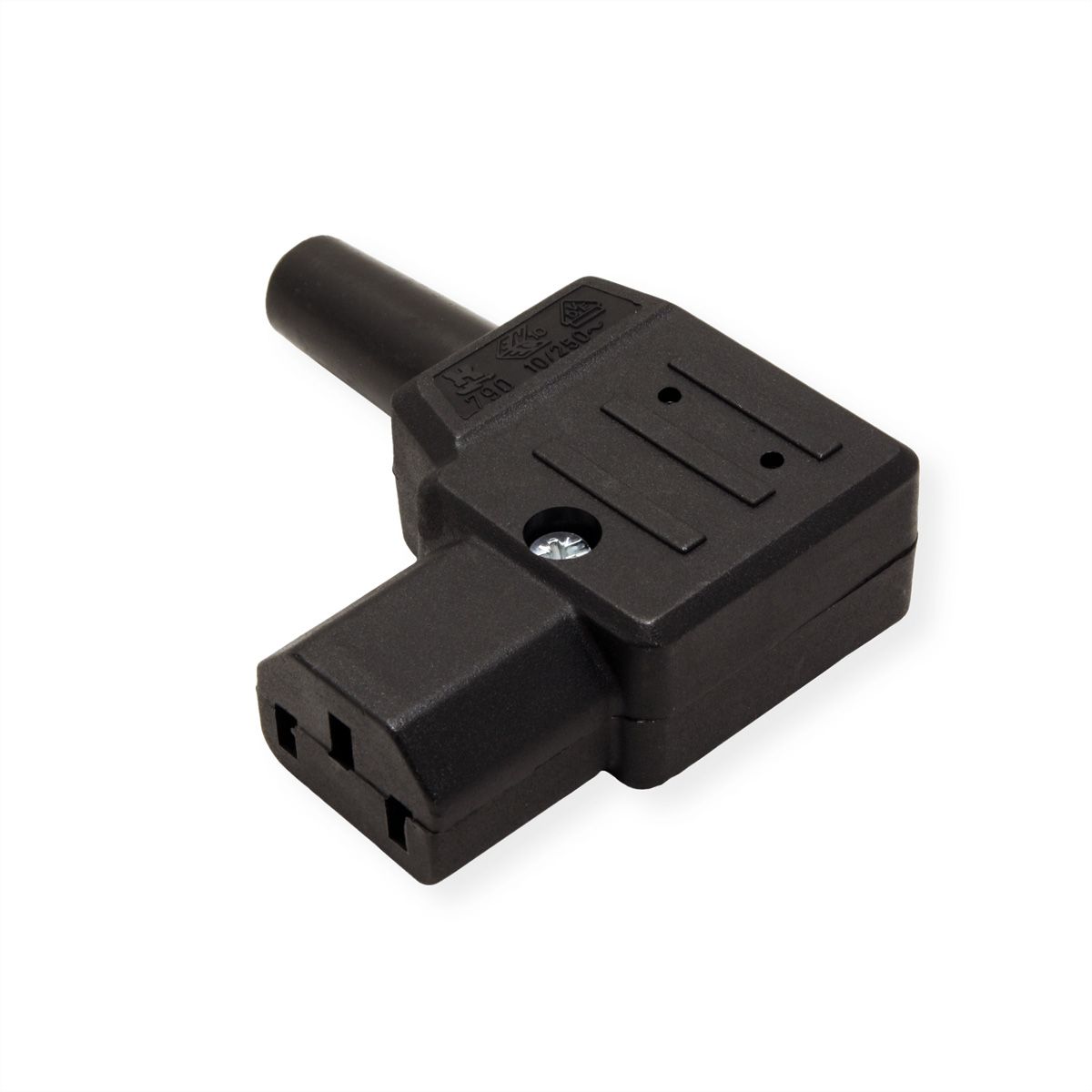BACHMANN Kaltgerätekupplung IEC320 C13 rechtsgewinkelt 10A/250VAC, Schraubanschluß, schwarz
