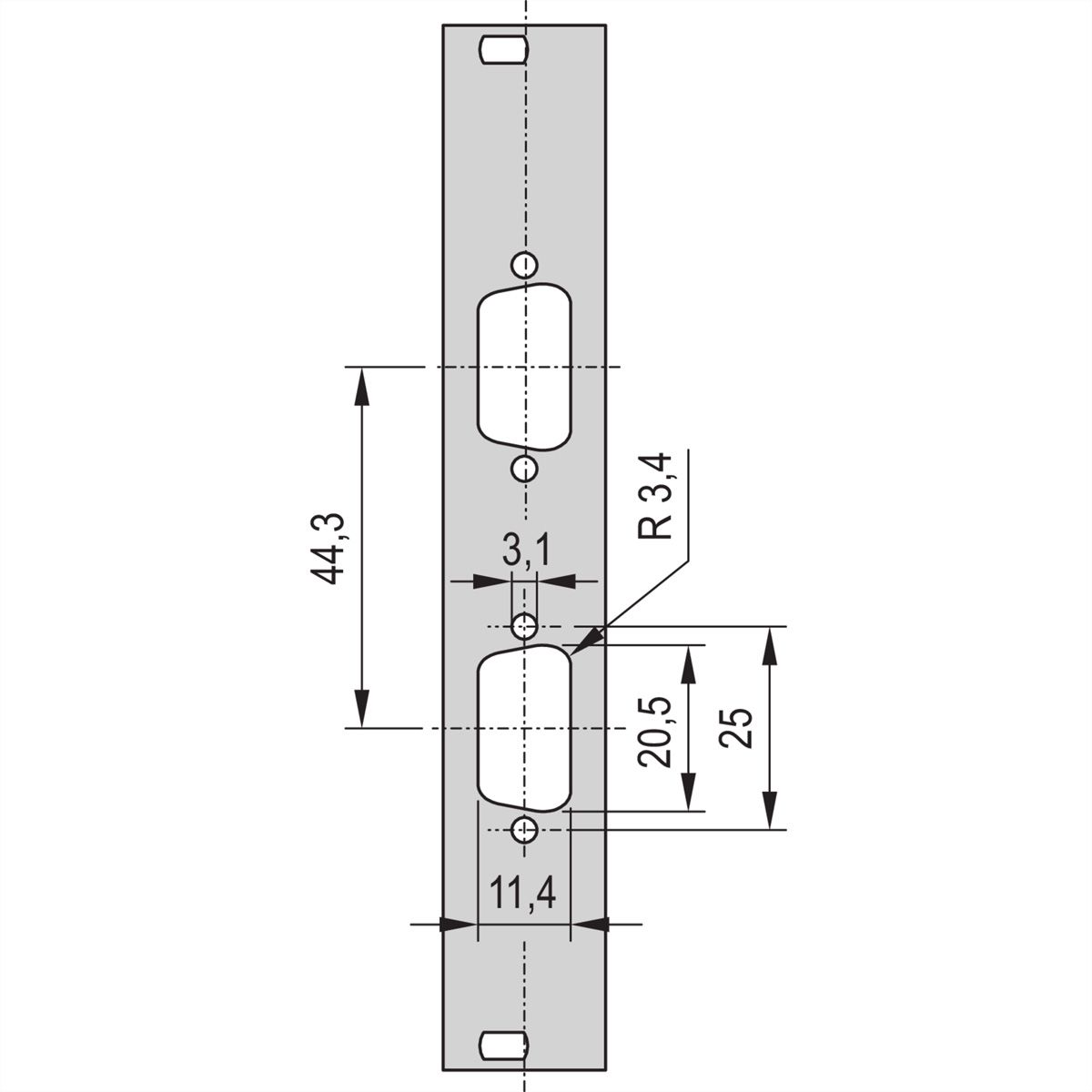 SCHROFF Frontplatte SUB-D Ausbruch - TEILFRONTPL.3HE 4TE 2X9 DC