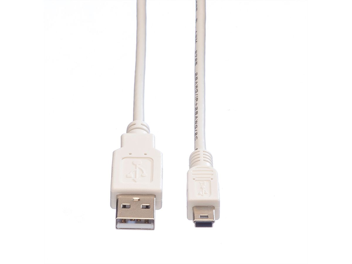 VALUE USB 2.0 Kabel, Typ A - 5-Pin Mini, weiß, 0,8 m