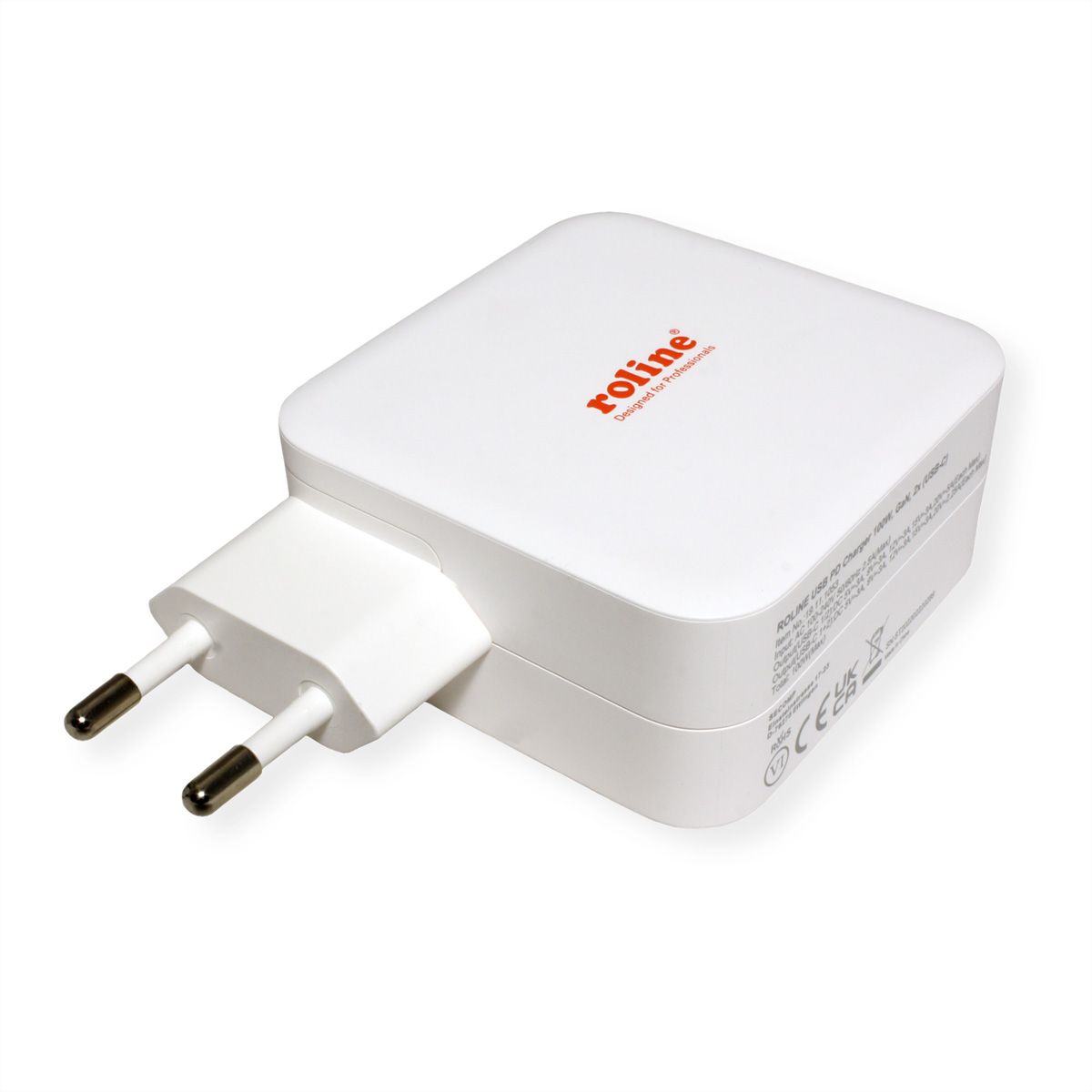 ROLINE USB Charger mit Euro-Stecker, 2 Port Typ-C (PD), GaN, 100W