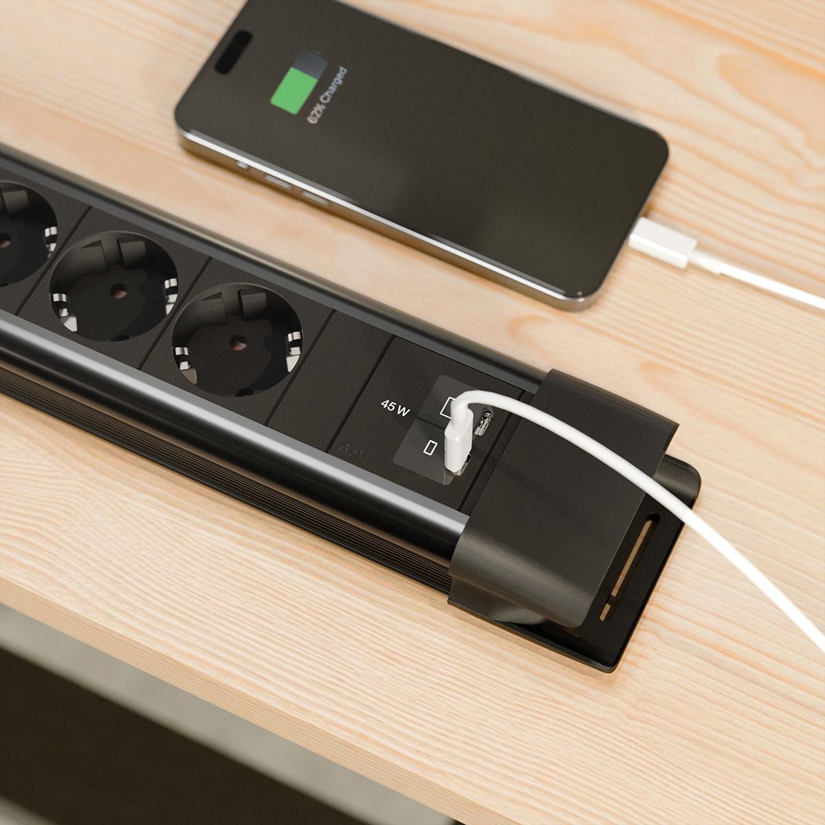 BACHMANN CONNECTUS 6xCEE7/3 1xSchalter, 1xUSB C/C 45W L=2,0m CEE7/7 schwarz