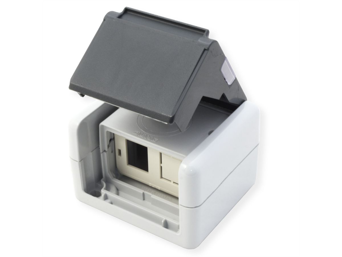 TELEGÄRTNER Gehäuse AP IP44,75x86x58, grau, mit Mont-Einsatz für 2xAMJ-Modul