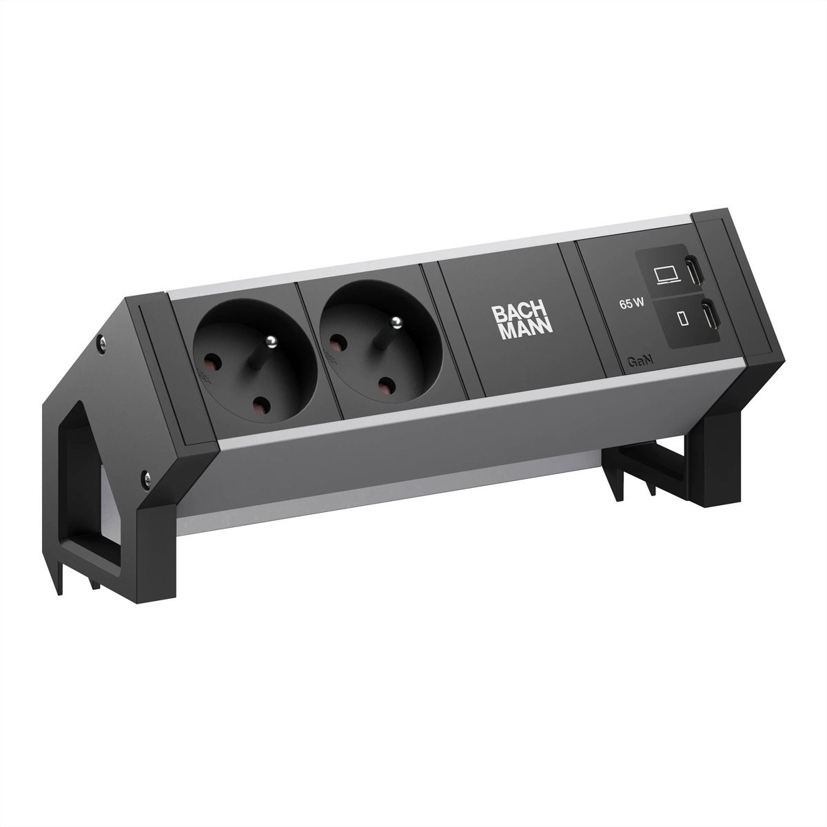 BACHMANN DESK2 ALU BLACK 2xUTE, 1xUSB C/C 65W L=0,2m