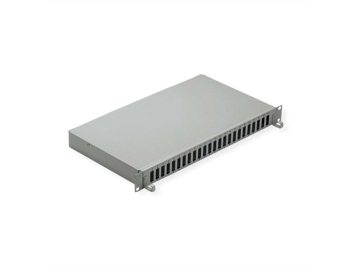 19"-Spleißbox leer 1 HE, ausziehbar, 24x SC-DX, silberfarben