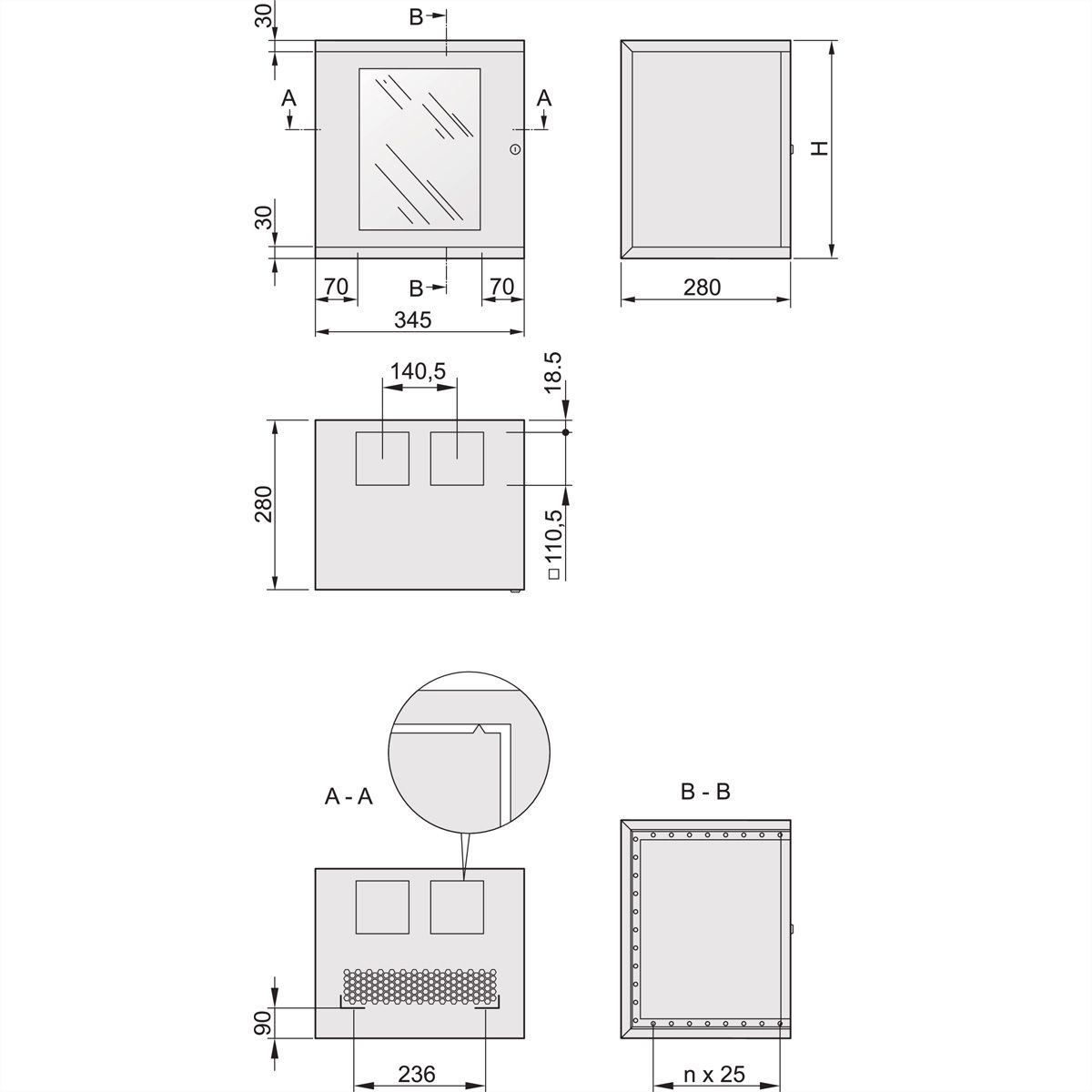 SCHROFF EPCASE 10"-Gehäuse 8 HE mit Glastür, (HxBxT) 462x345x280mm