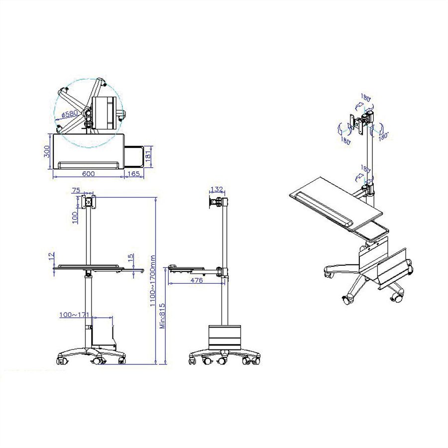 VALUE PC/LCD-Rollständer, höhenverstellbar, bis 10 kg