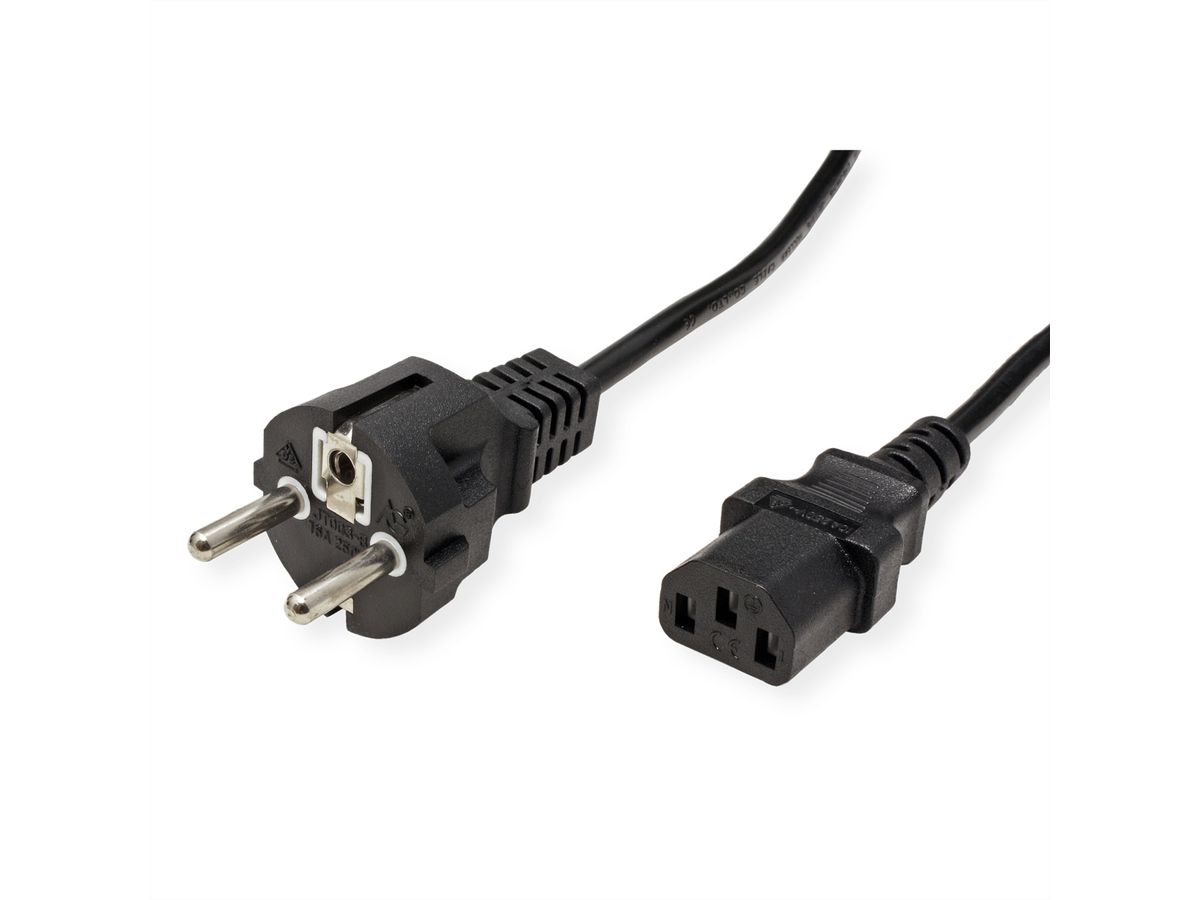 VALUE Netzkabel, IEC-Buchse & CEE7/7-Stecker gerade, schwarz, 0,6 m