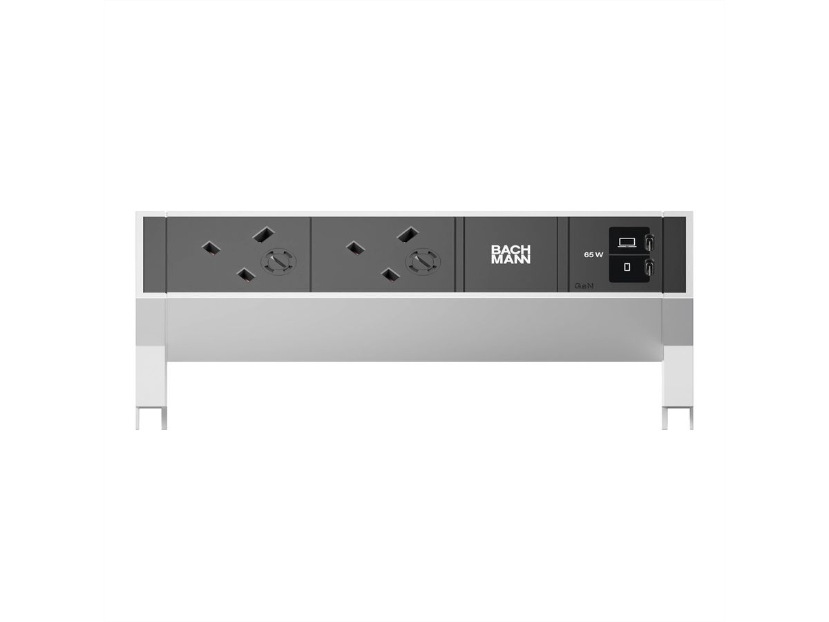 BACHMANN DESK2 2xUK 1xUSB C/C 65W, L=0,2m INOX