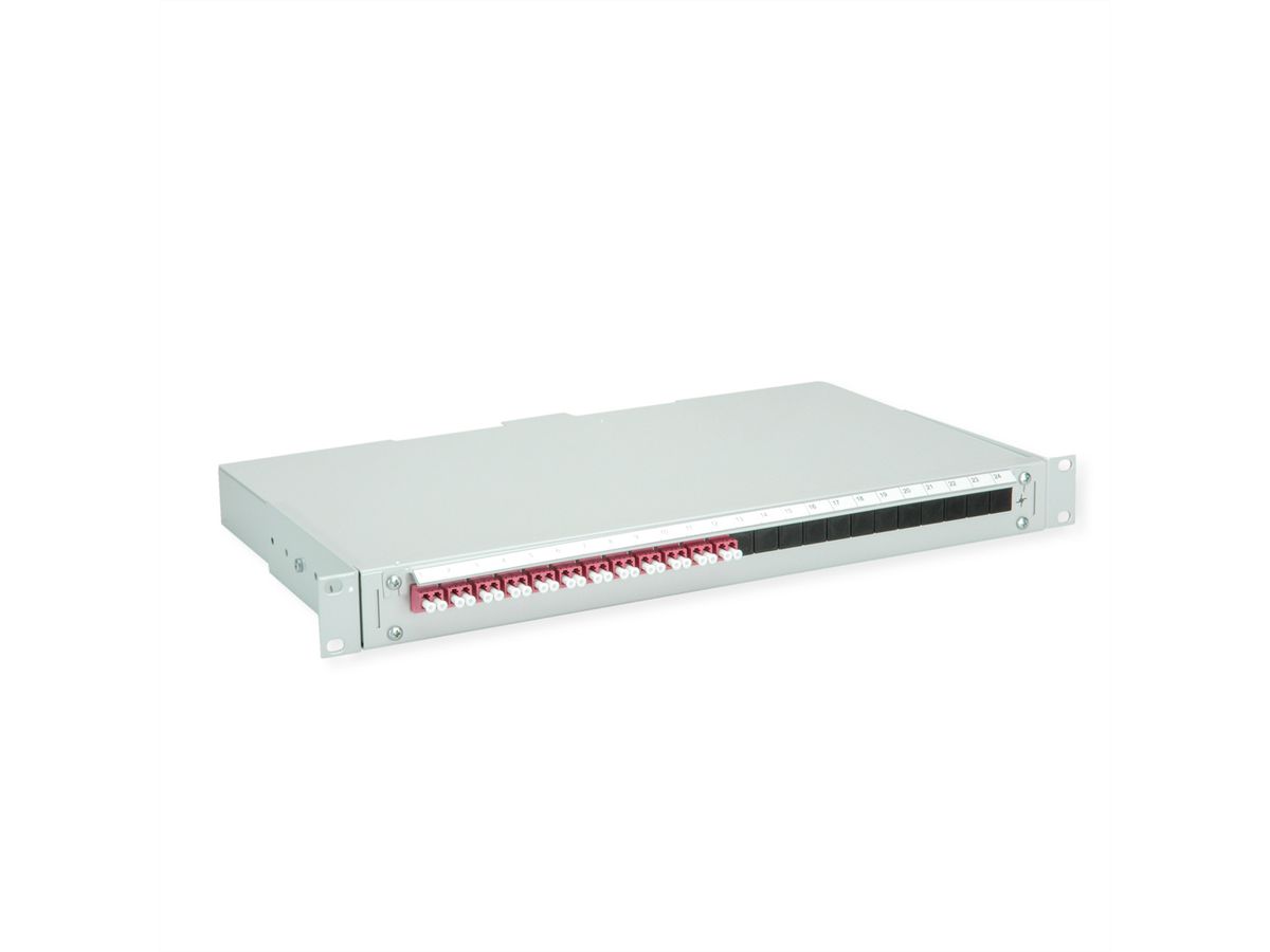 TELEGÄRTNER BASIS V LWL-Panel mit Kupplungen & Pigtails, 12x LC Duplex, violett, OM4