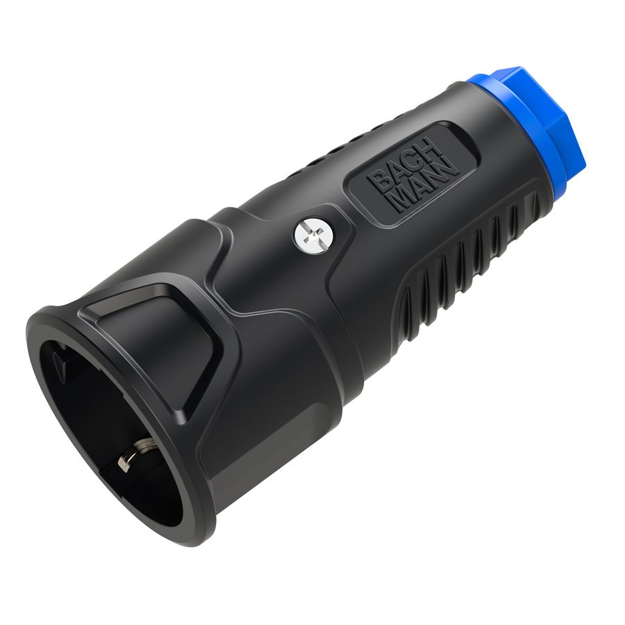 BACHMANN Schutzkontaktkupplung Vollgummi CEE7/3, IP20, schwarz / blau