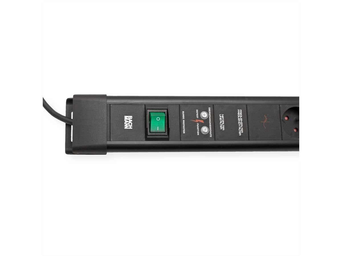 BACHMANN CONNECTUS 6xUTE, 1xGVS 1xSchalter 2,0m CEE7/7 Schwarz