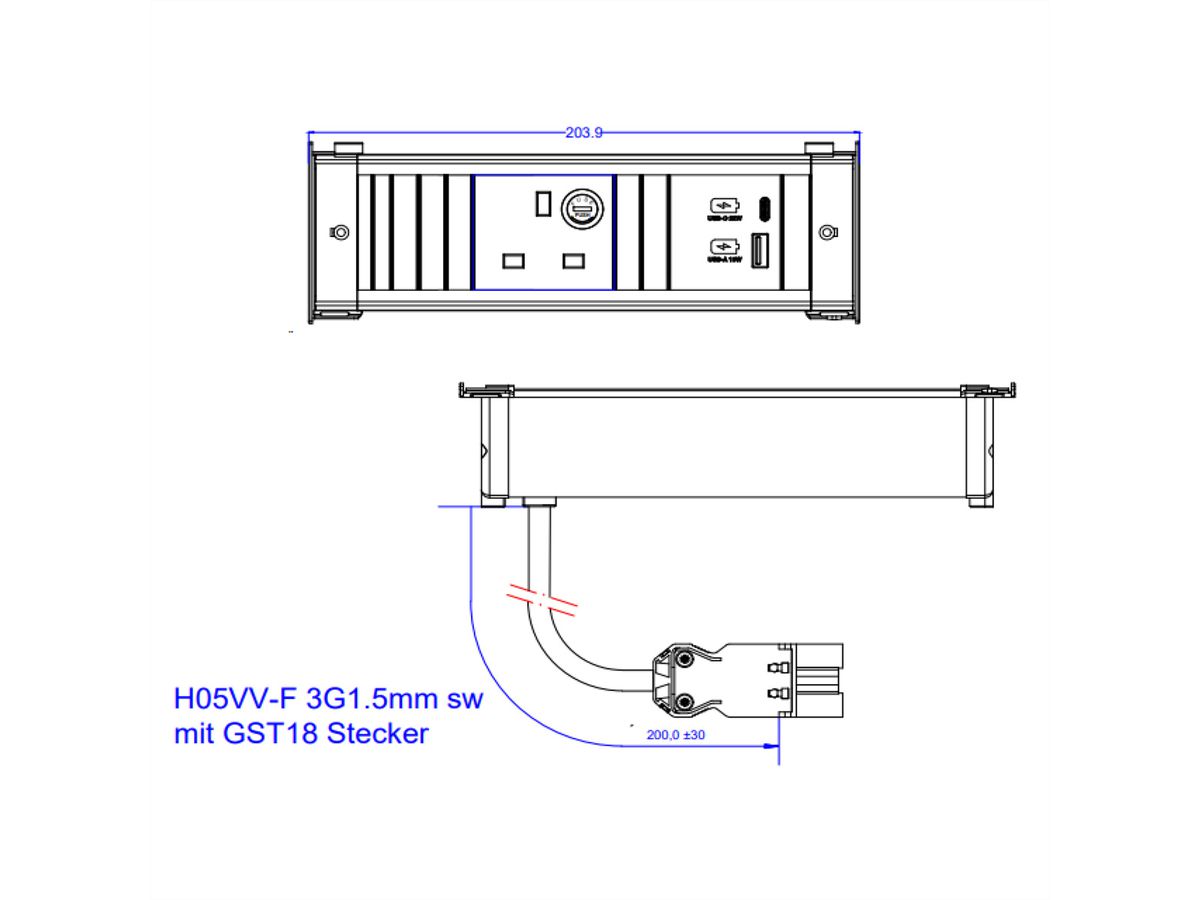 BACHMANN KAPSA S 1xUK 1xUSB A&C 22W, 0,2m GST18 United Kingdom