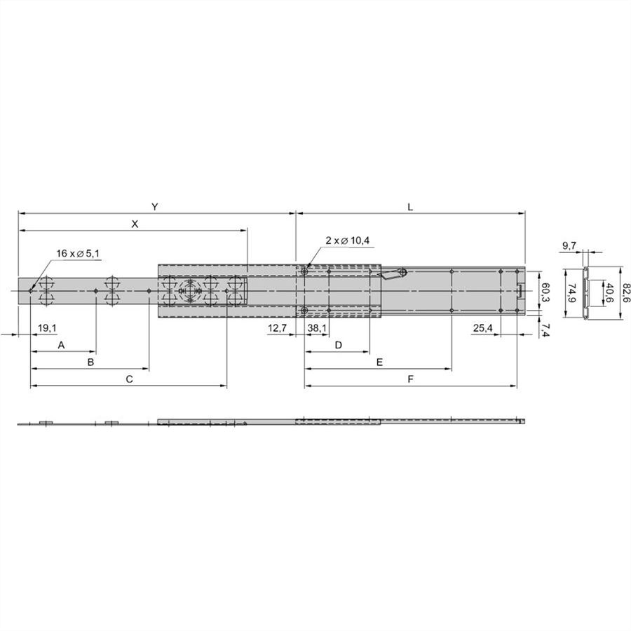 SCHROFF Universal 2 HE, schmale Teleskopschiene - TELESK.SCH.UNIV.2HE 610T (2X)
