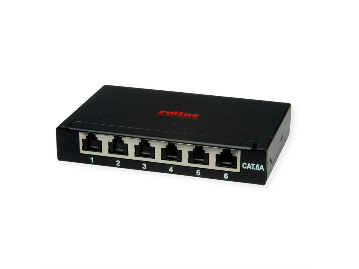 ROLINE Mini-Patchpanel, Kat.6A (Class EA), 6x RJ45, 0,5HE, geschirmt, schwarz