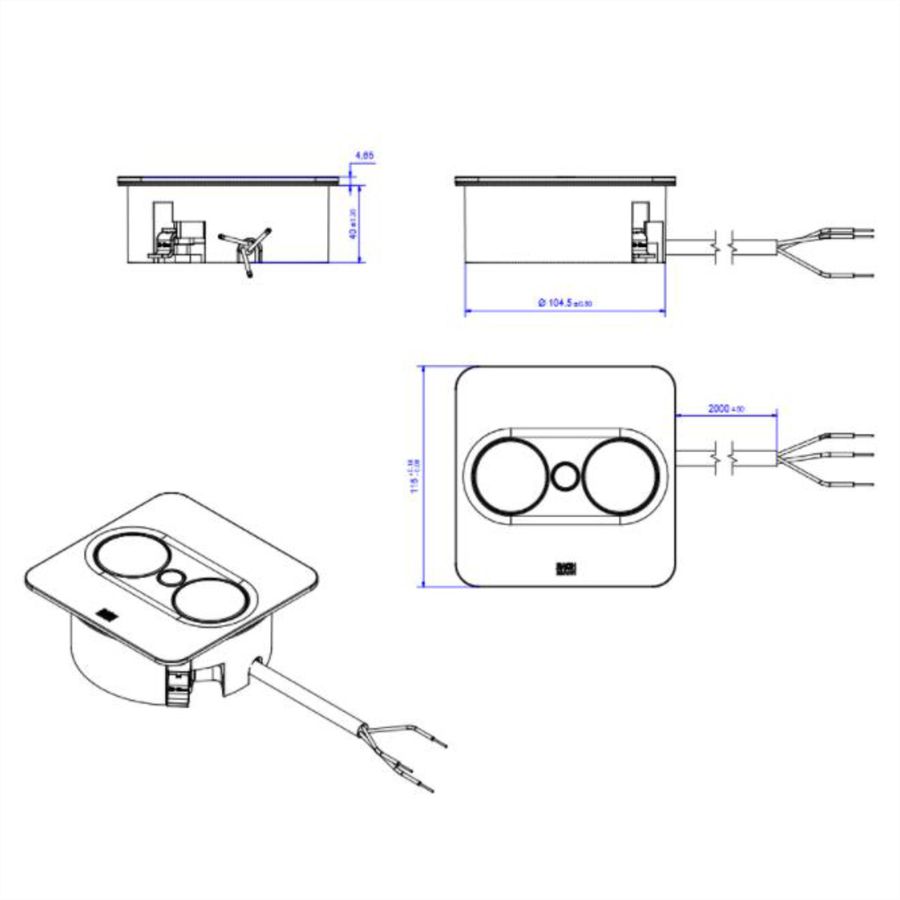BACHMANN TWIST 2 1xUTE 1xUSB A/C 22W 2,0m AEH Edelstahl-Optik eckig