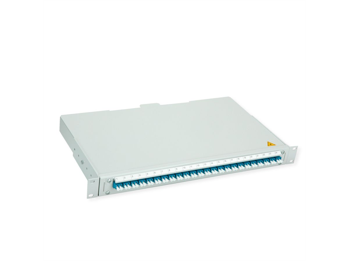TELEGÄRTNER BASIS V LWL-Panel mit Kupplungen & Pigtails, 24x LC Duplex, blau, OS2 PC
