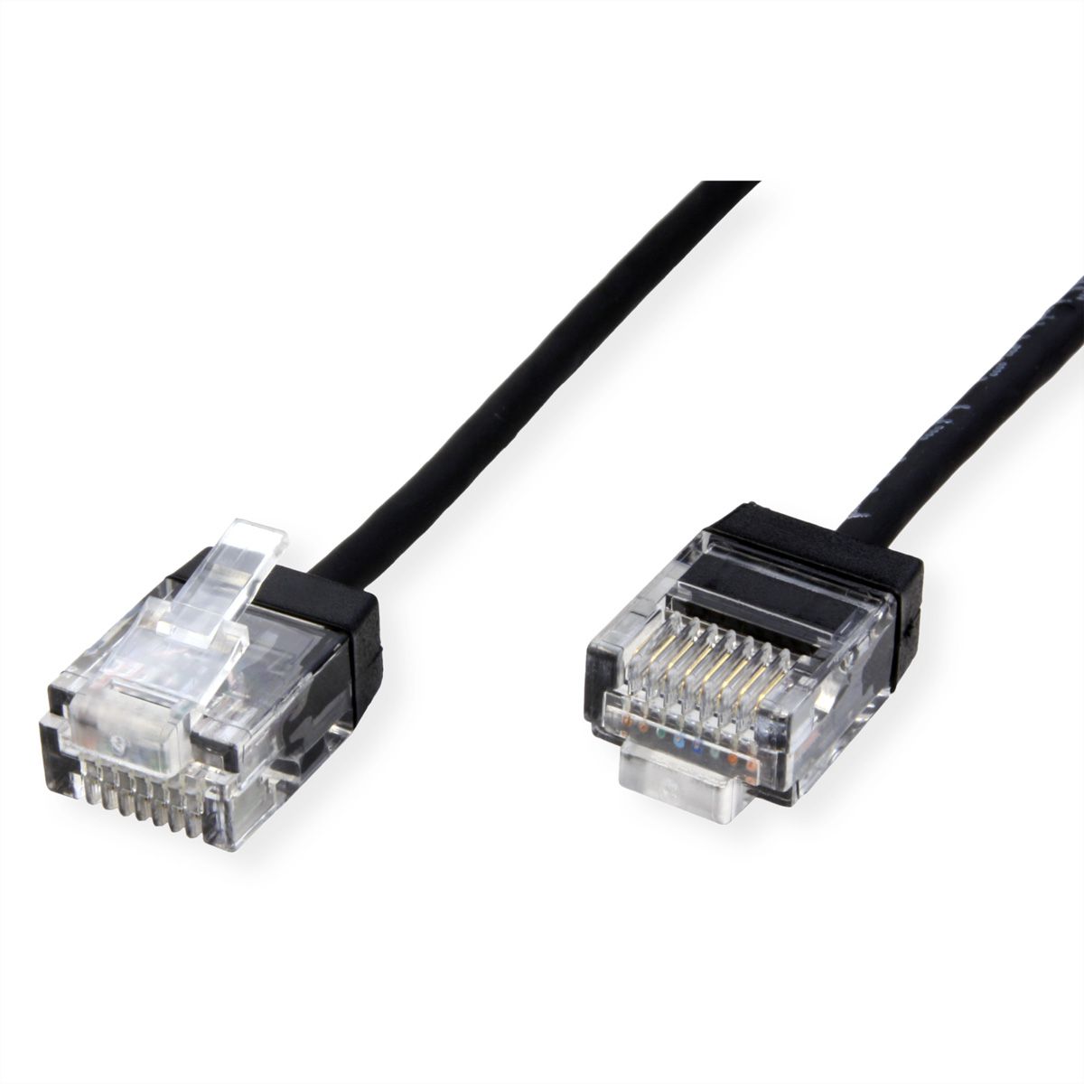 ROLINE UTP DataCenter Patchkabel Cat.6A (Class EA), LSOH, slim, extra kurzer Stecker, schwarz, 0,5 m