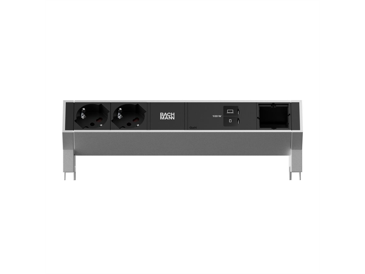 BACHMANN DESK2 2xP40 1xUSB C/C 100W, 1xCM L=0,2m INOX