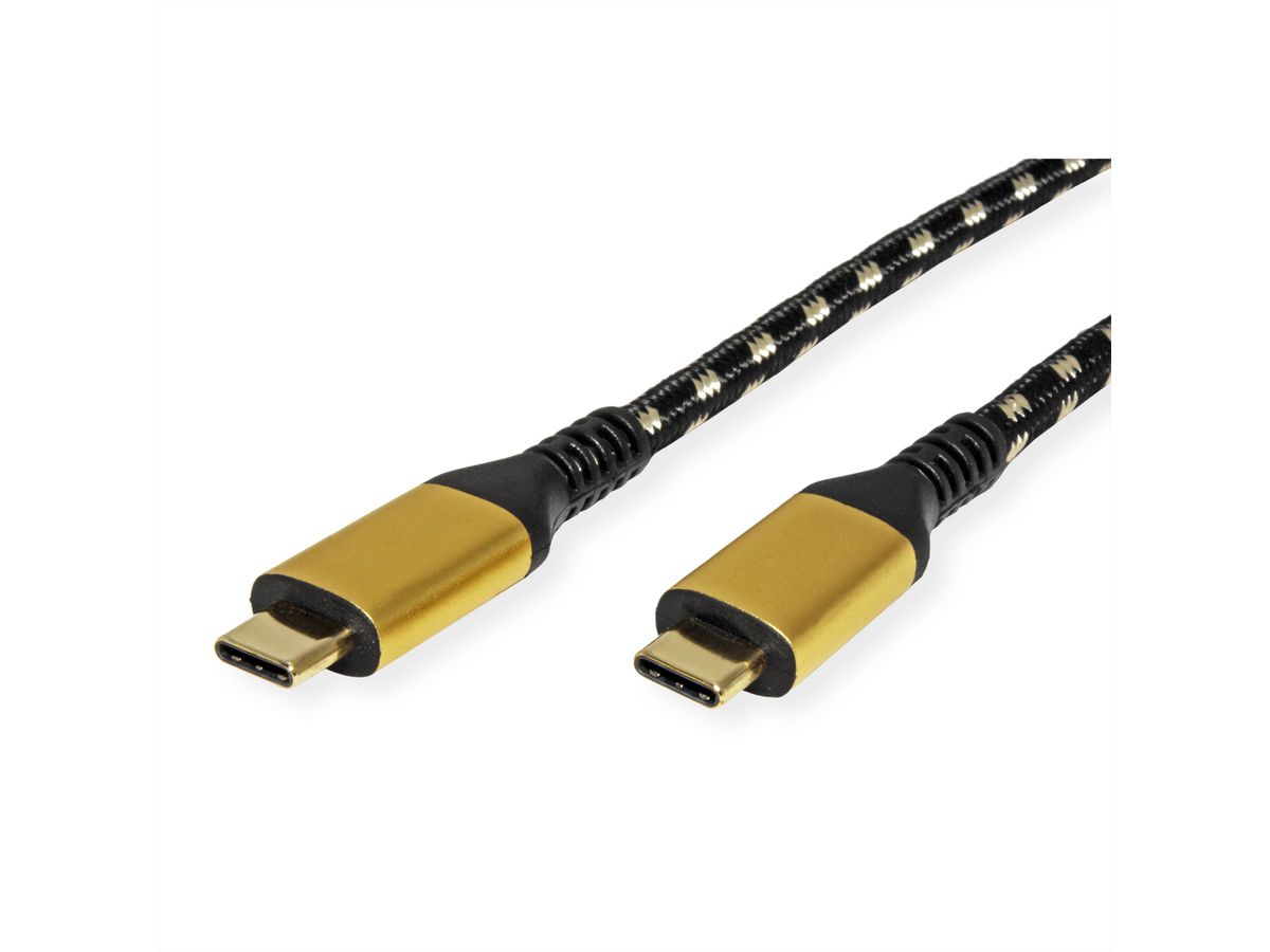 ROLINE GOLD USB4 Gen3x2 Kabel, C–C, ST/ST, 40Gbit/s, 100W, schwarz / gold, 2 m