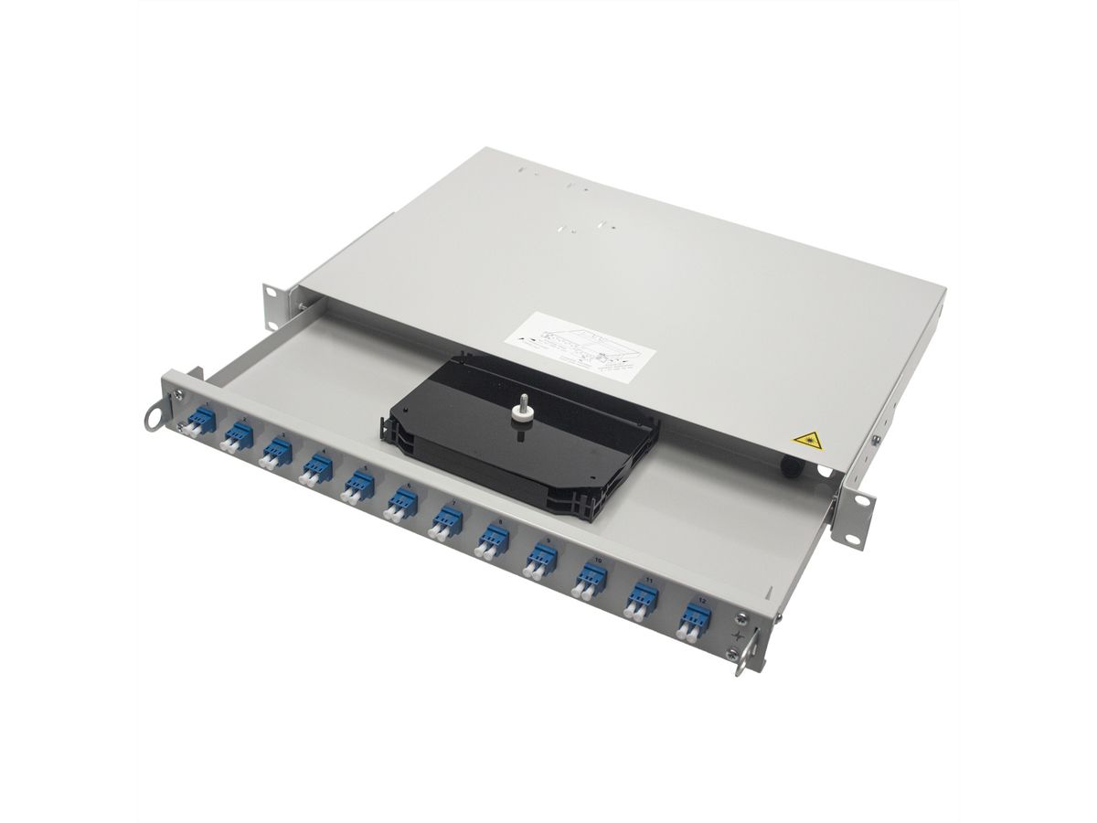 TELEGÄRTNER 19" LWL-RANGIERVERT.PROFI 1HE, m. 24xLC-Duplex Kupplung Metall/türkis