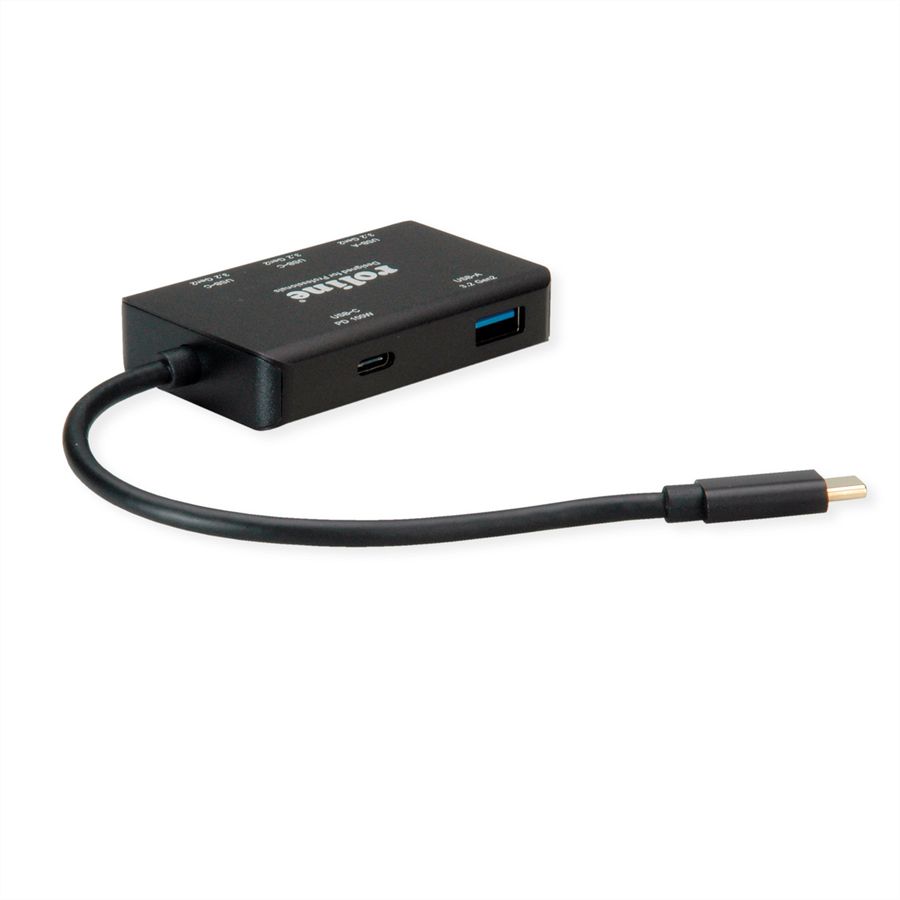 ROLINE USB 3.2 Gen 2 Hub, 4fach (2x USB-A + 2x USB-C), PD, Typ C Anschlusskabel
