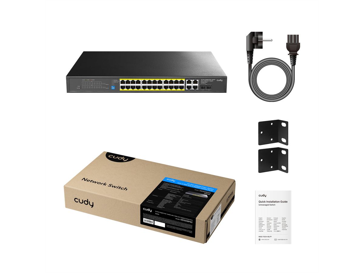 CUDY GS1018PS2 16-Port Gigabit Switch PoE+, 2x RJ45 Uplink, 2x SFP, 200W