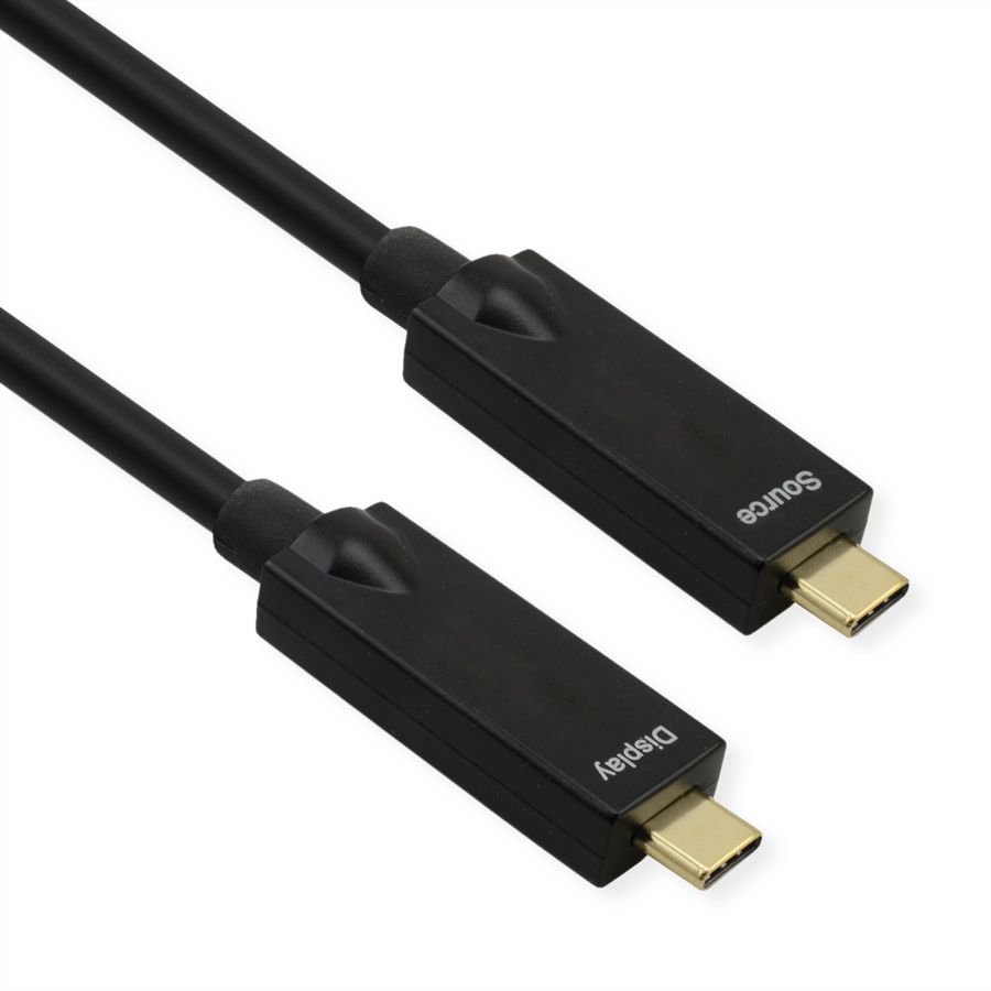 ROLINE USB 3.2 Gen 2 Kabel, AOC, C-C, ST/ST, 10Gbit/s, 4K60Hz, PD (Power Delivery) 60W, schwarz, 15 m