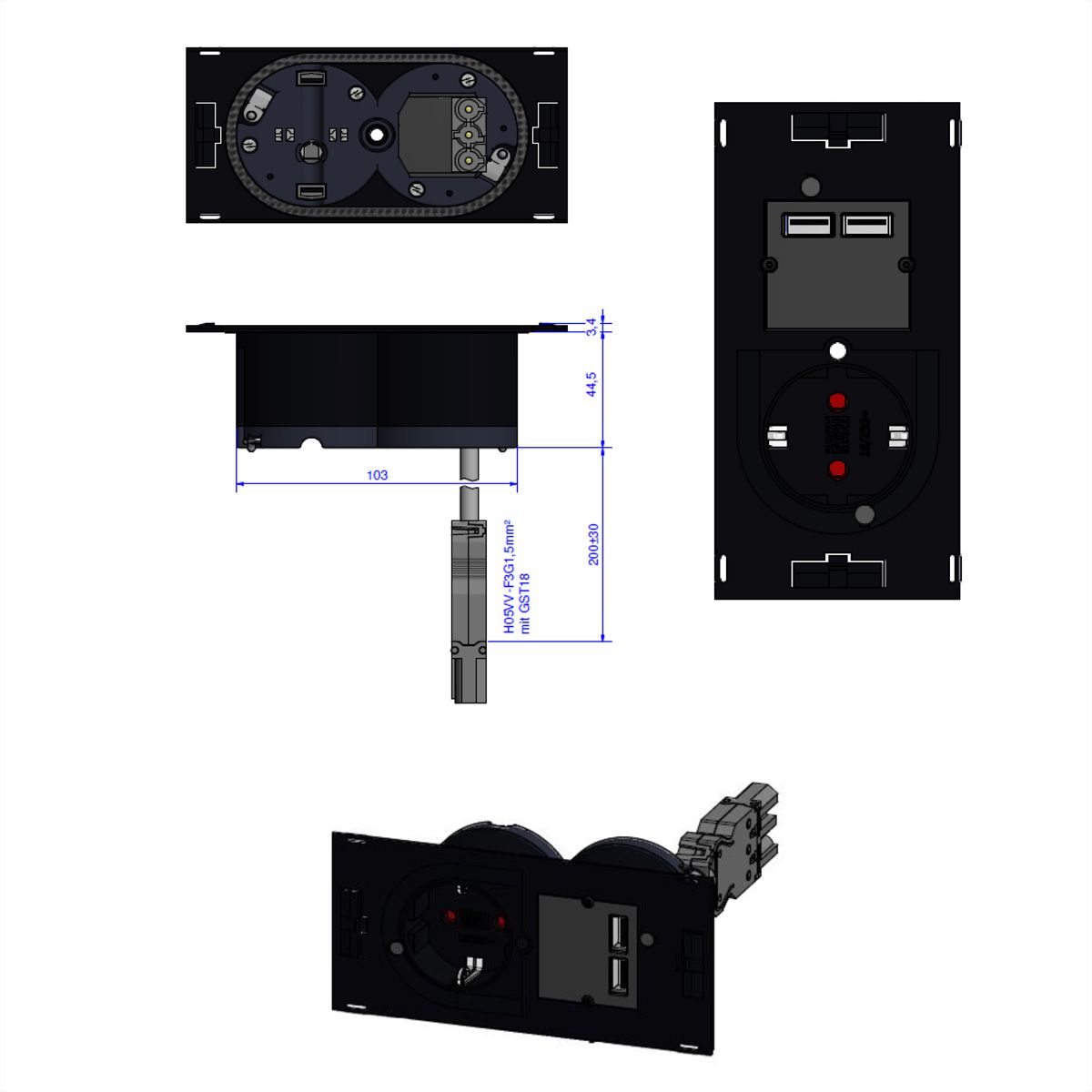 BACHMANN DUE Set 1xDUE CEE7/7+USB