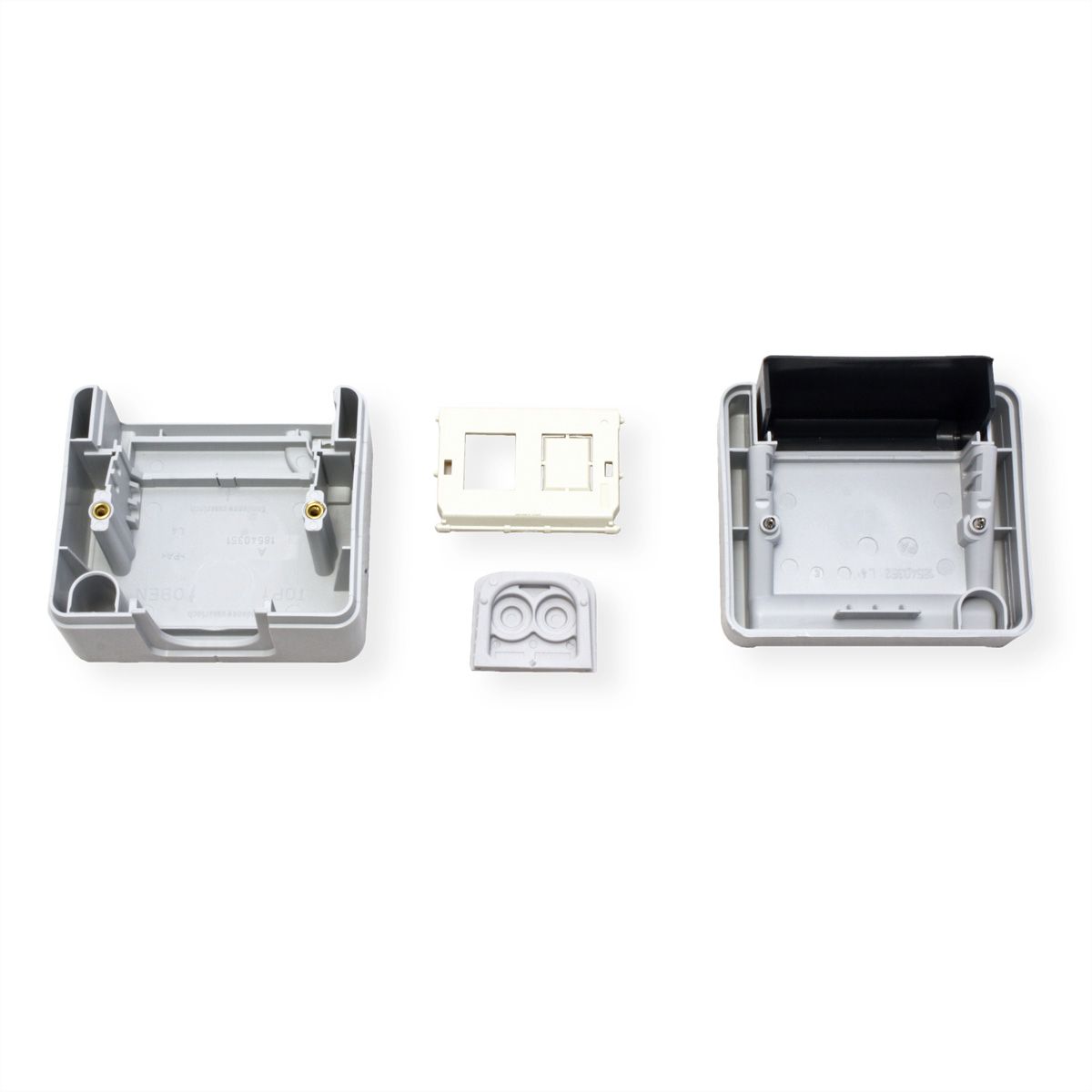 TELEGÄRTNER Gehäuse AP IP44,75x86x58, grau, mit Mont-Einsatz für 2xAMJ-Modul