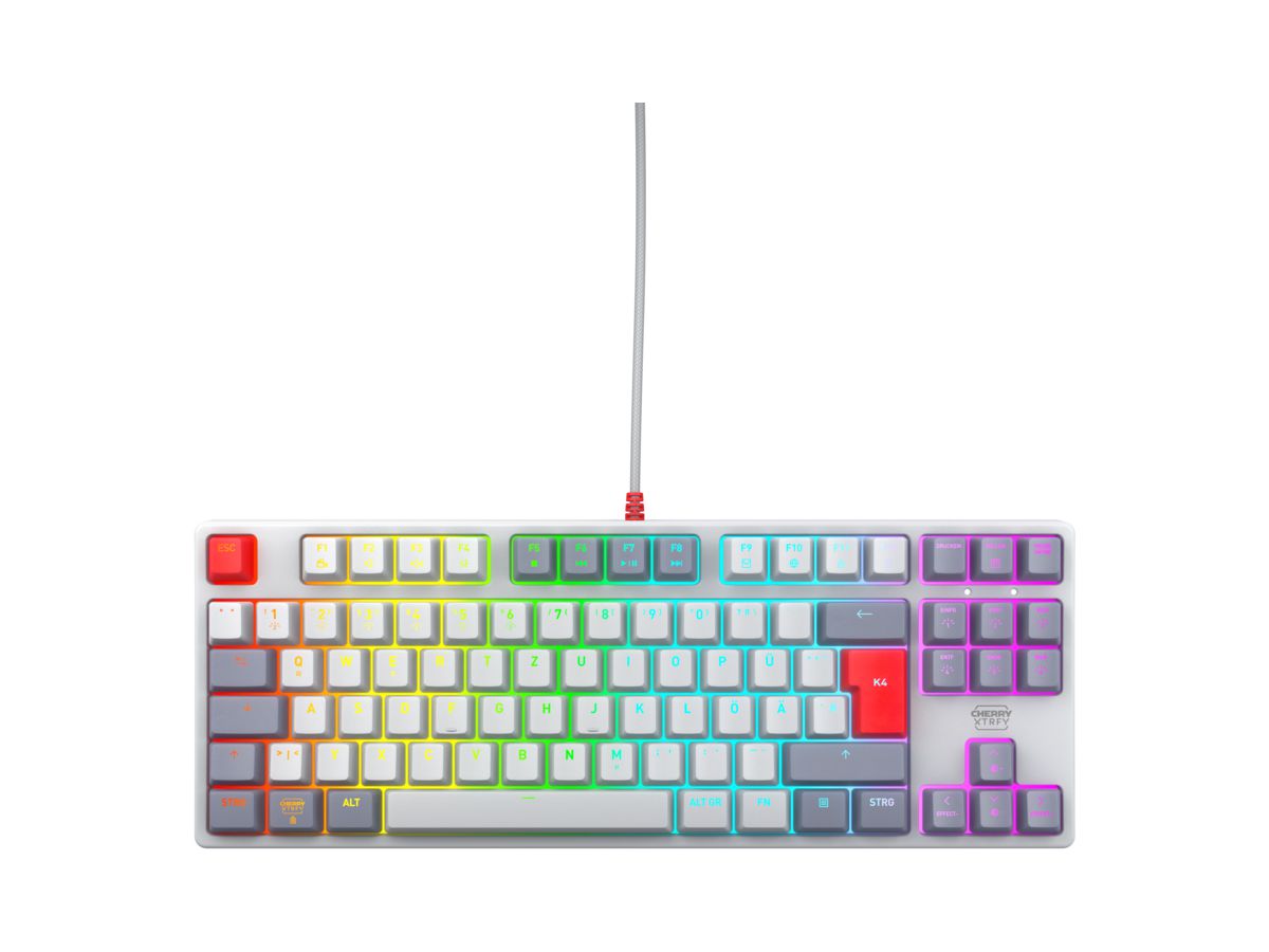 CHERRY K4V2 TKL Tastatur Gaming USB QWERTZ Deutsch Grau, Hellgrau, Rot