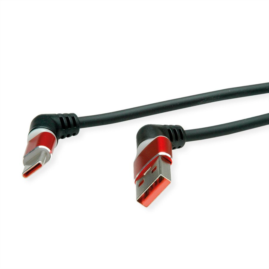 ROLINE USB 2.0 Kabel, Typ-C - Typ-A, ST/ST, 360° Rotation, schwarz / rot, 2 m