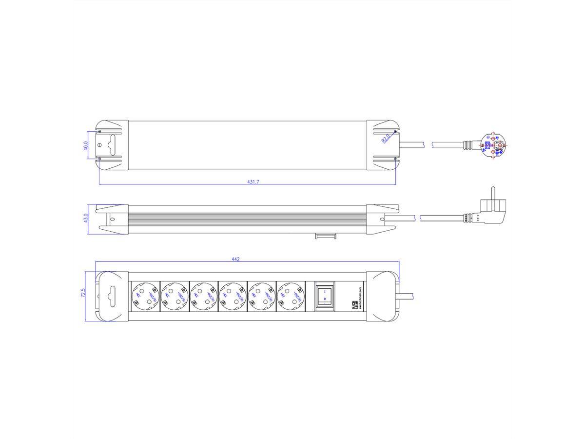 BACHMANN CONNECTUS Steckdosenleiste 6x Schutzkontakt, Kunststoff, mit Schalter, 2 m