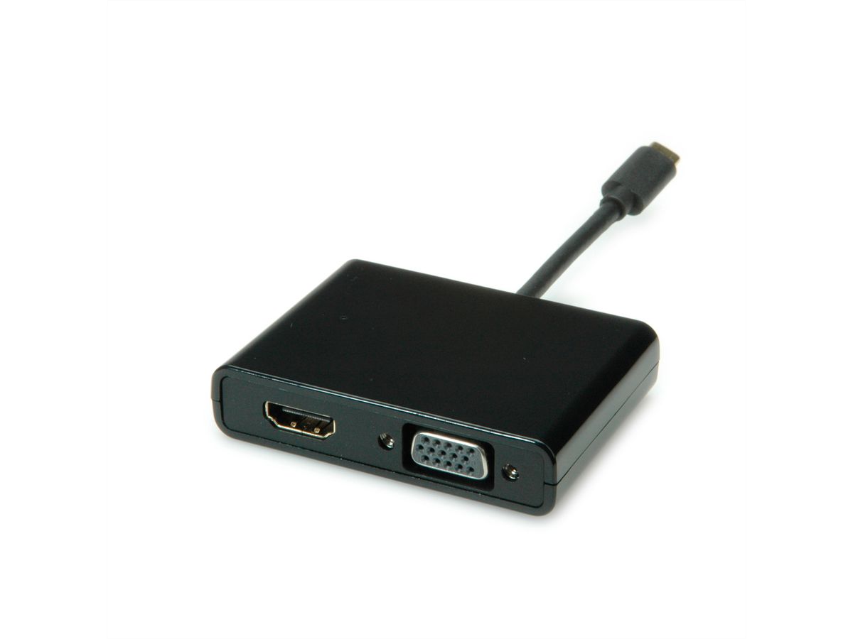 STANDARD Display Adapter USB Typ C - VGA+HDMI, schwarz, 0,1 m