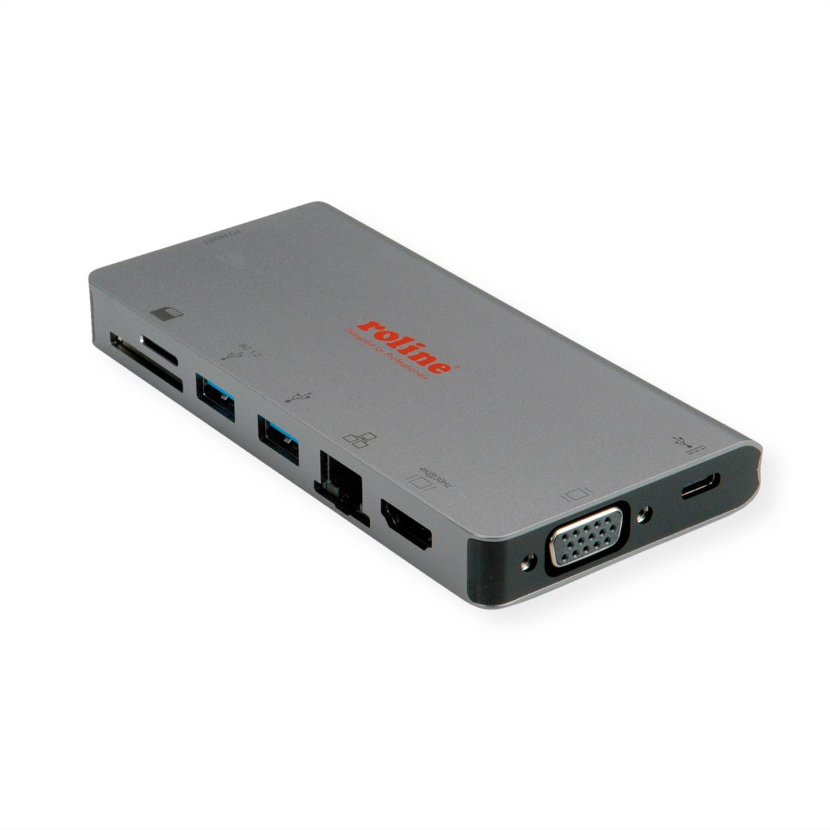 ROLINE USB Typ C Dockingstation, HDMI 4K, VGA, 2x USB 3.2 Gen 1, LAN, PD, Cardreader