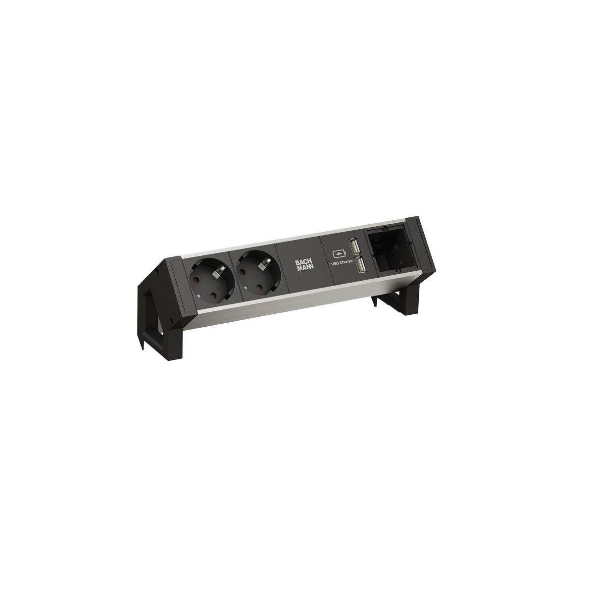 BACHMANN DESK2 ALU BLACK 2x Schutzkontakt 1x USB-Charger 1x ABD GST18