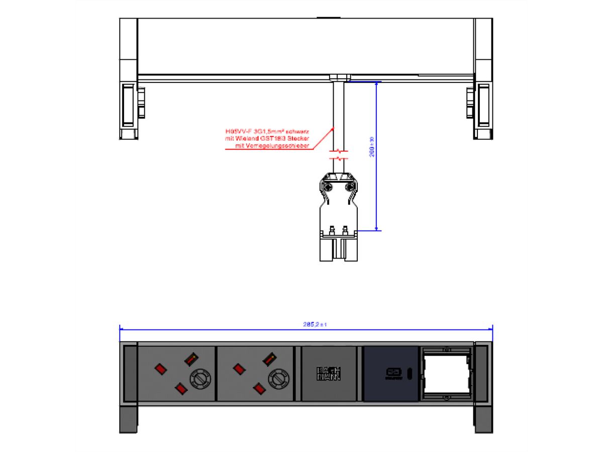 BACHMANN DESK2 2xUK 1xUSB C 30W 1xCM, 0,2m GST18 INOX United Kingdom